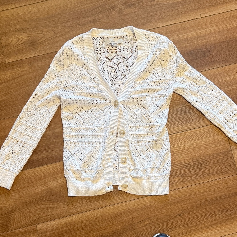 Women's xs LOFT White Lace Cardigan Sweater